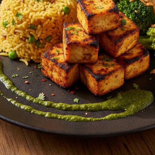 Paneer steak with greens